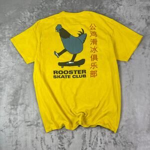 Rooster Skate Club T Shirt Mens Size Large Yellow Skater Chicken Streetwear